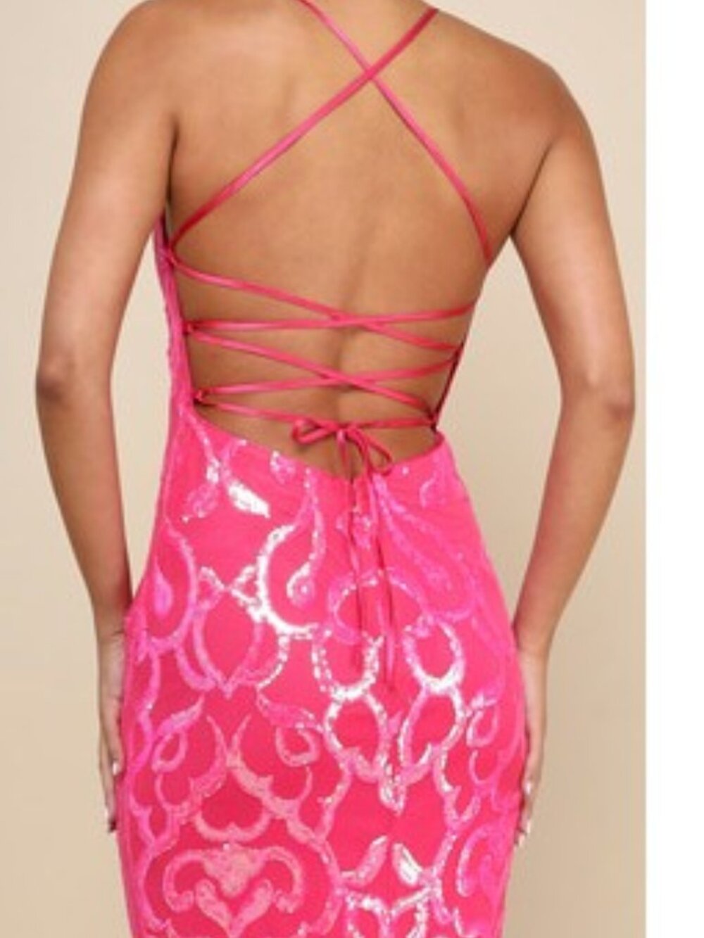 Lulus Perfect Enchantment Hot Pink Sequin Lace-Up Mermaid Maxi Dress Medium New - Picture 4 of 7